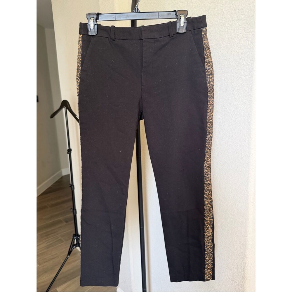 Zara Black Cropped Pants with Leopard Side Panels S